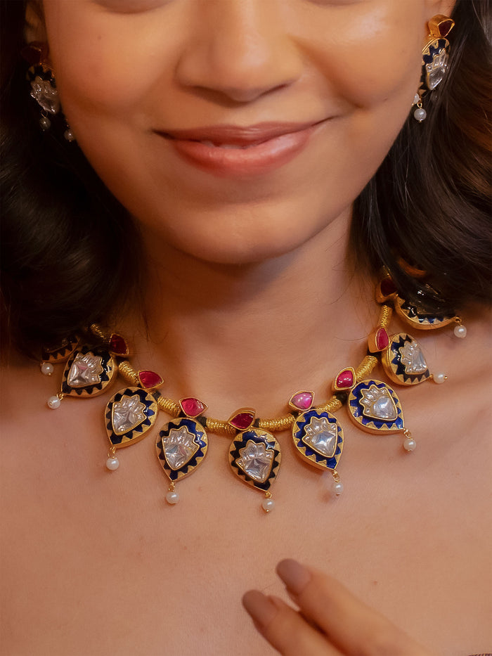 Multicolor Gold Plated Necklace Set - TR-S44MA