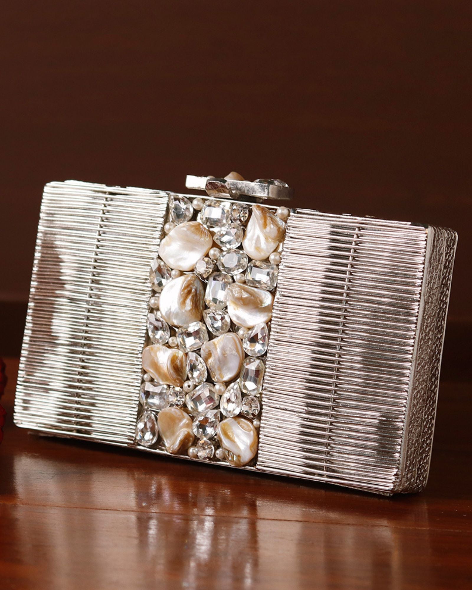 Daniya Golden Mother of Pearl Brass Clutch