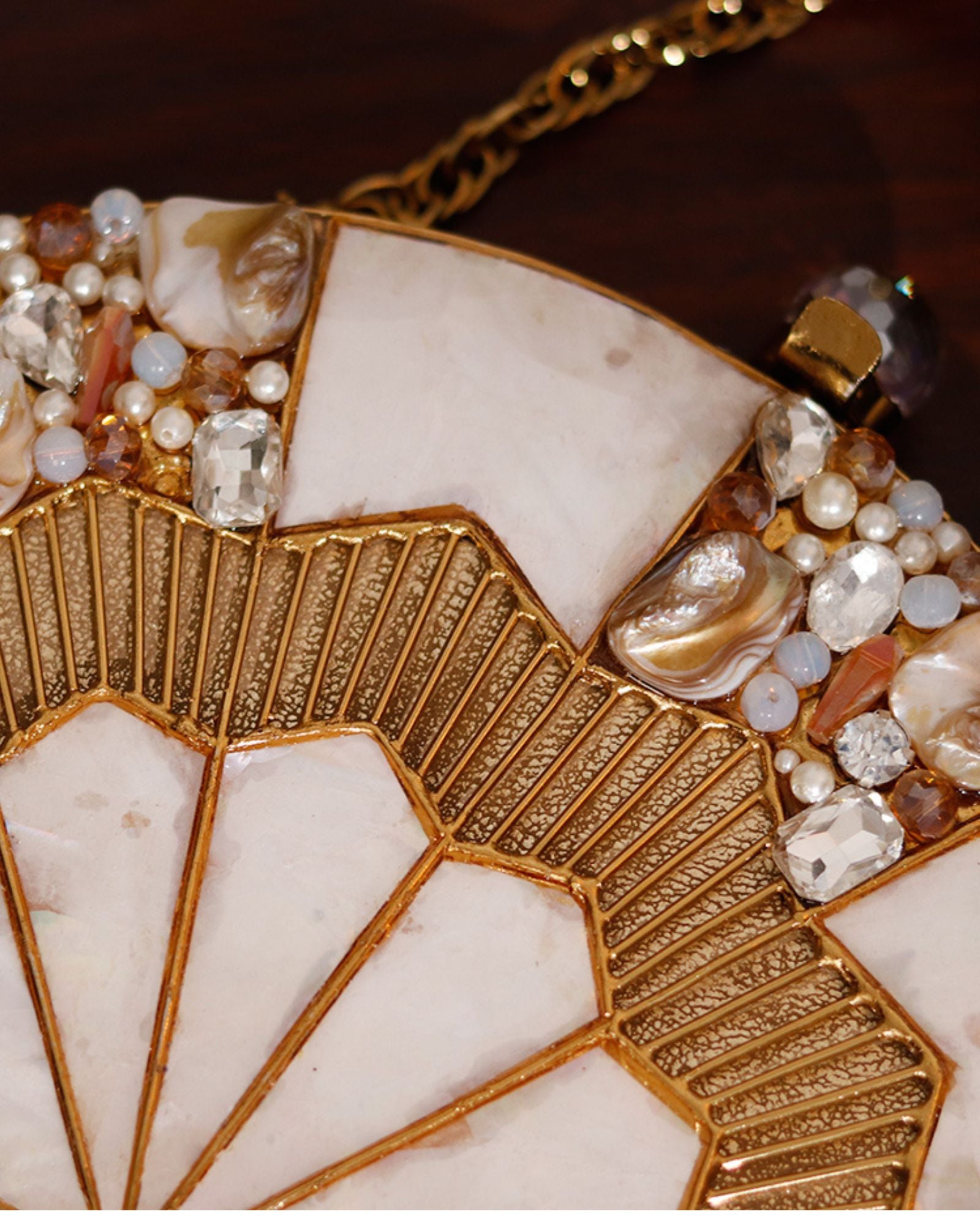 Pankh Golden Brass Mother of Pearl Clutch