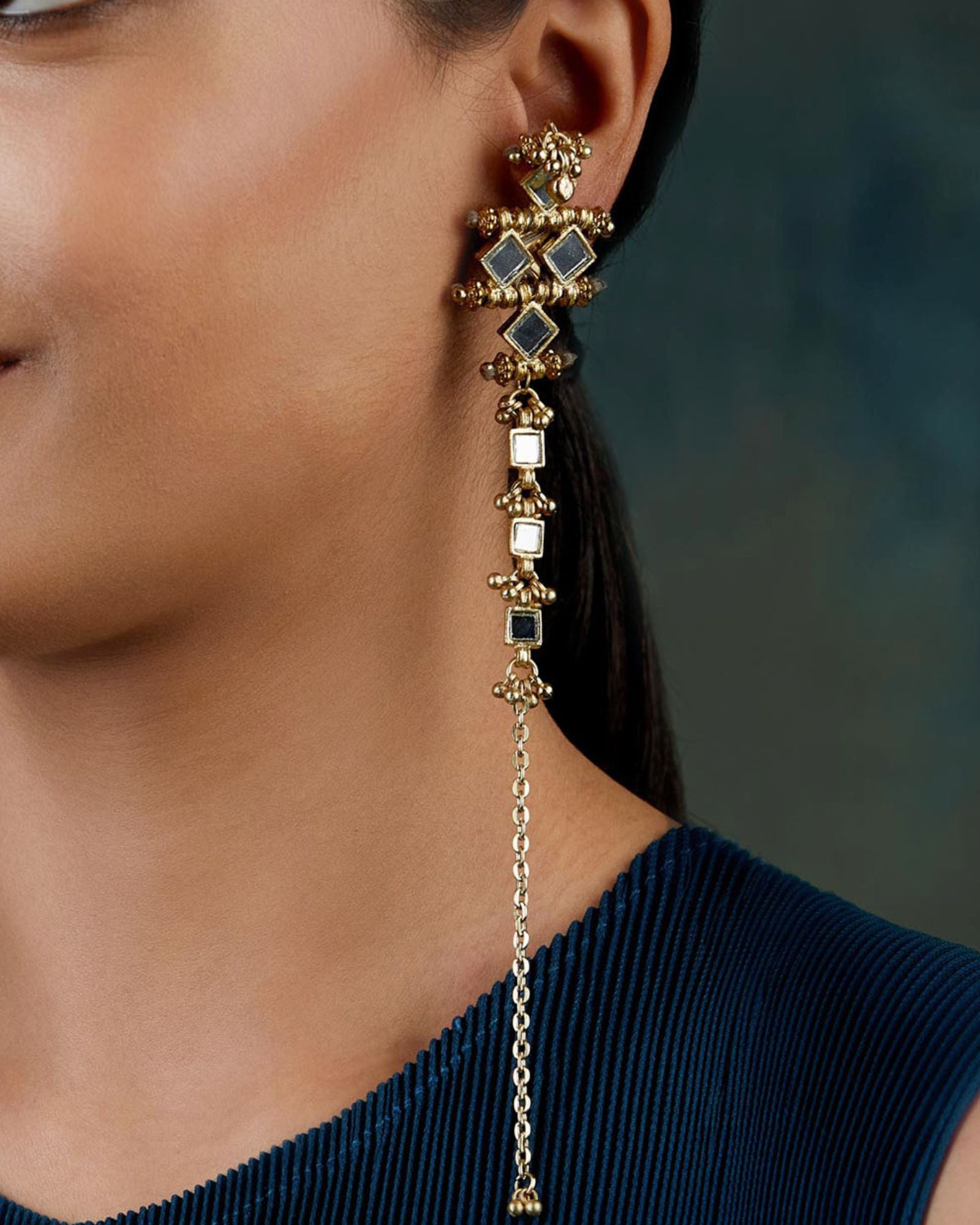 Mirror Gold Mumtaz with Chain Earrings