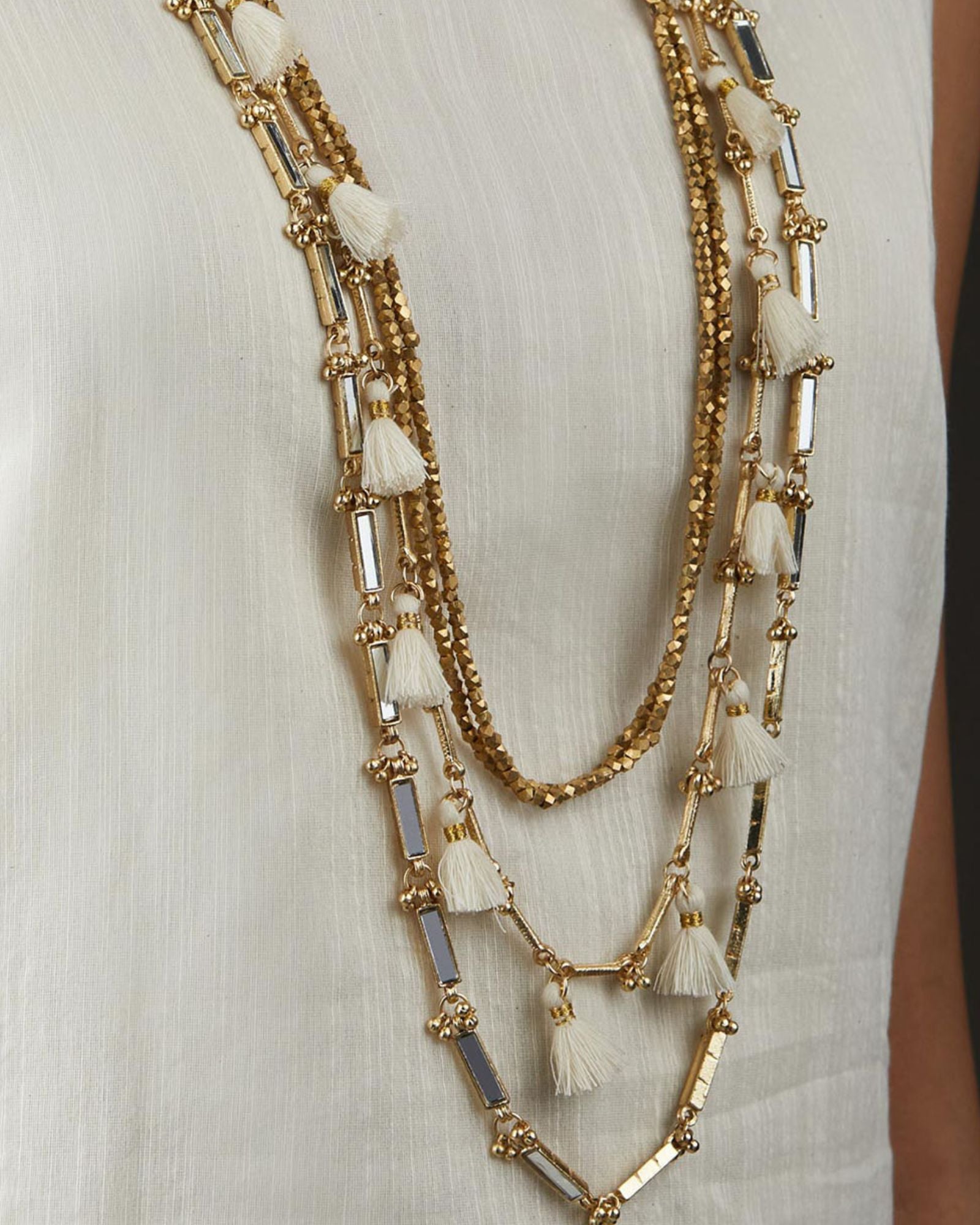 Mirror Tassel Multi Layer Necklace