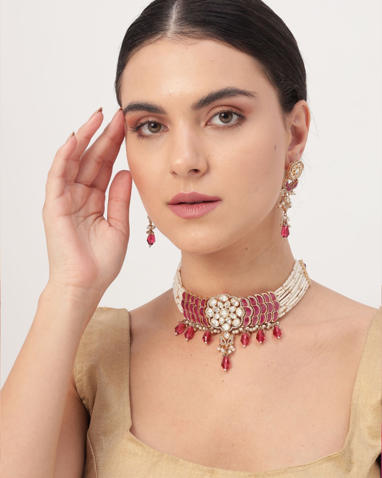 Ruby Kundan Gold Plated Necklace Set