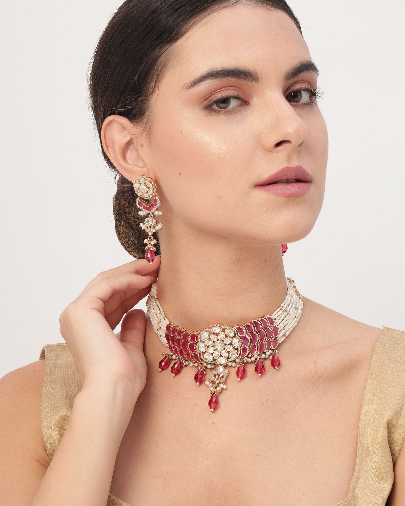 Ruby Kundan Gold Plated Necklace Set