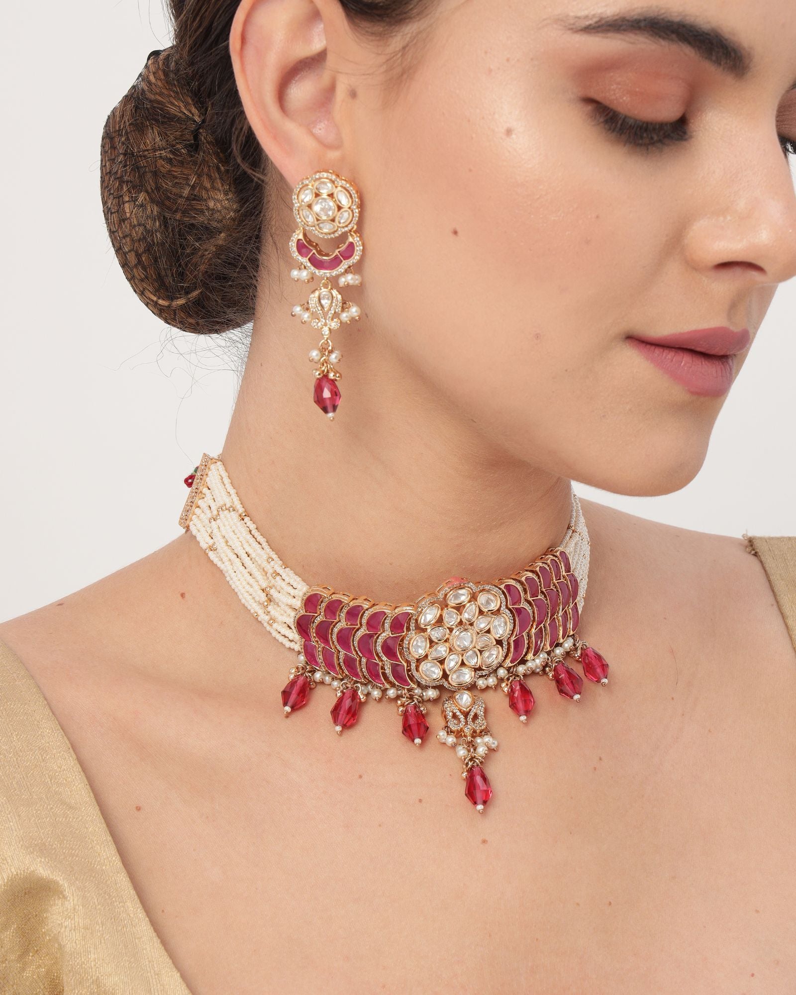 Ruby Kundan Gold Plated Necklace Set