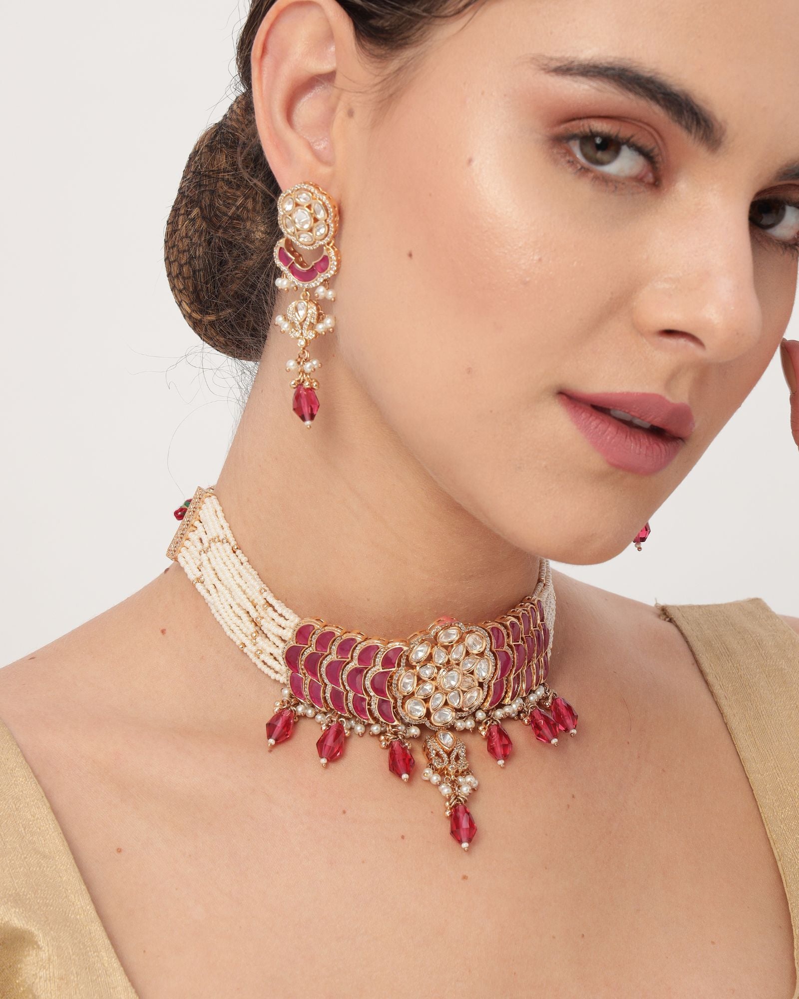 Ruby Kundan Gold Plated Necklace Set