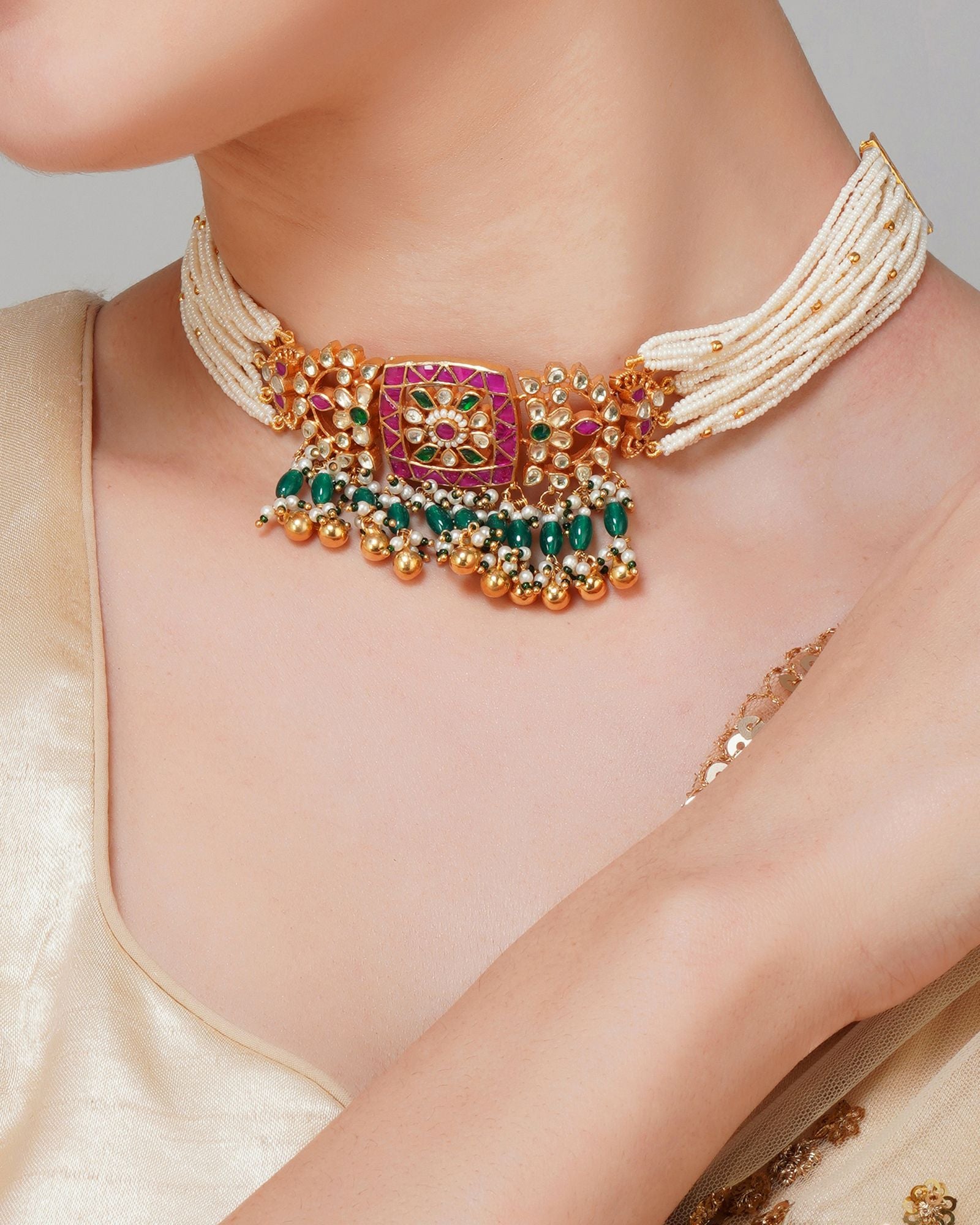 Floral Gold Plated Pachi Kundan Choker