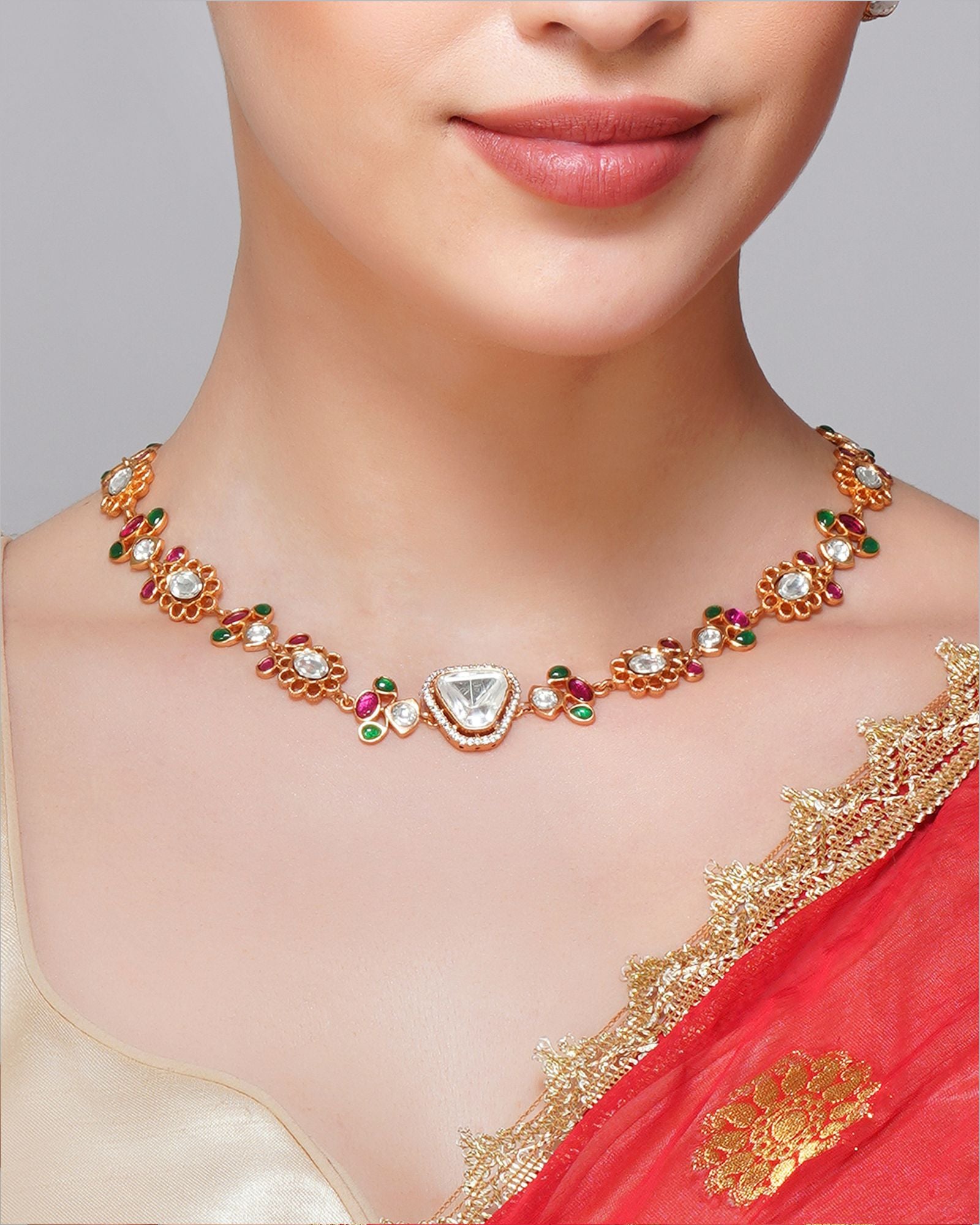 Multi Gold plated Kundan Necklace