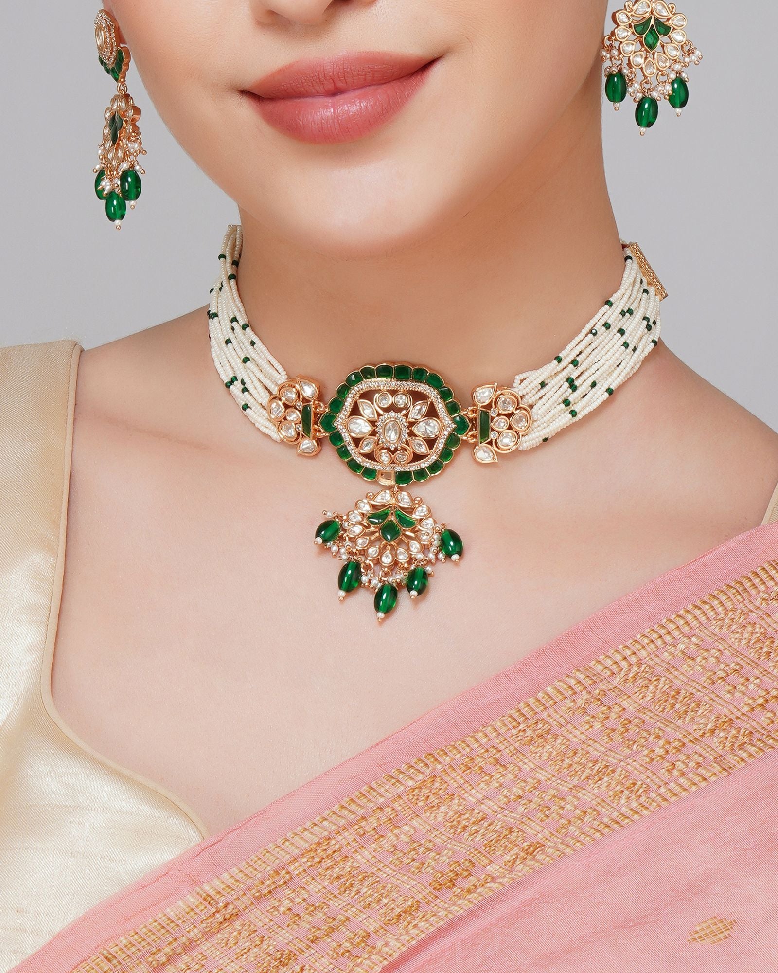 Green and Kundan Necklace Set