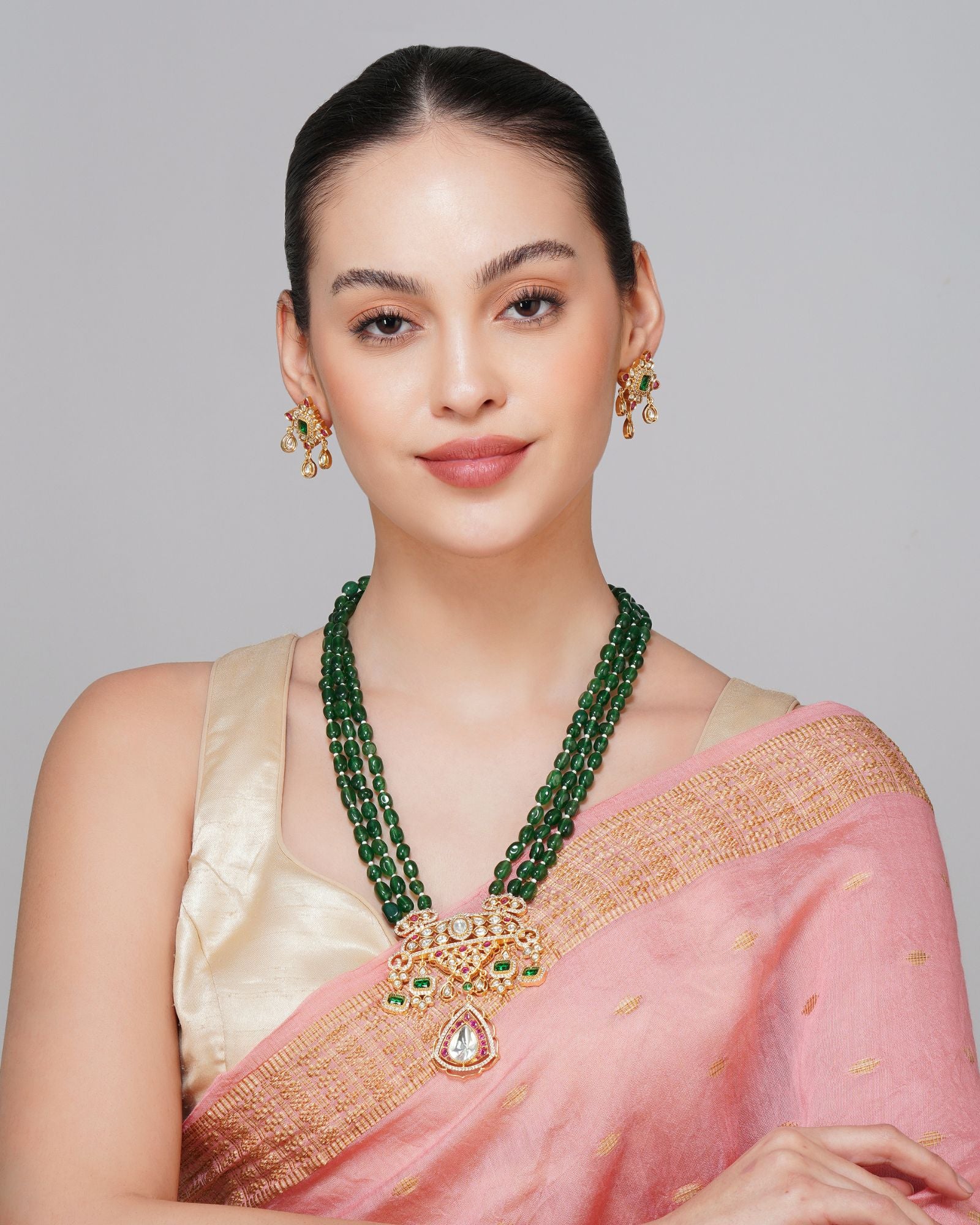 Green Pearls Rani Haar In Kudan And Gold Plating