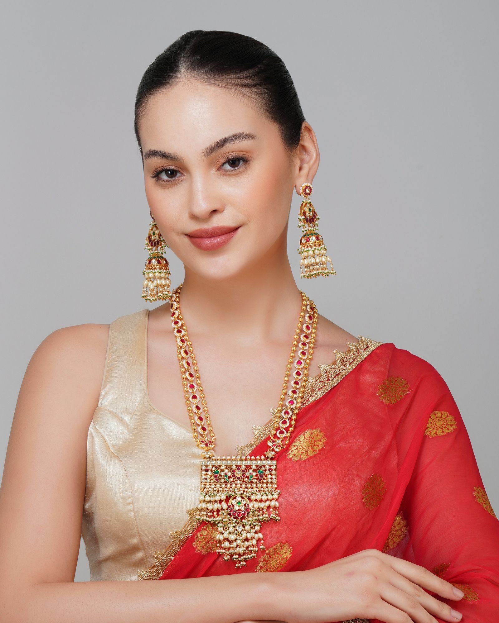 Long Necklace in Pachi kundan Multi