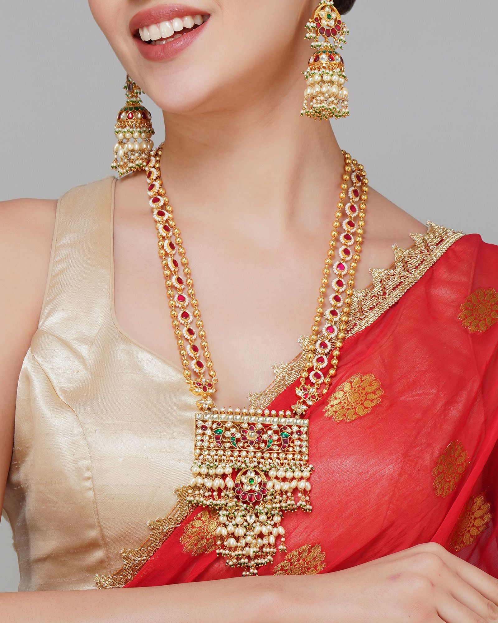 Long Necklace in Pachi kundan Multi