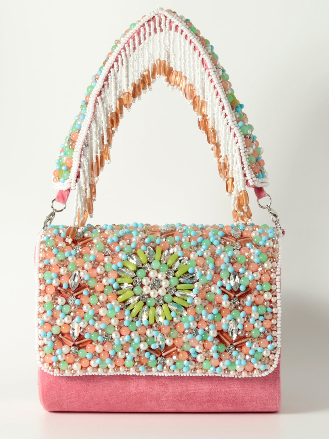 Rainbow Embellished Flap over Clutch Bag