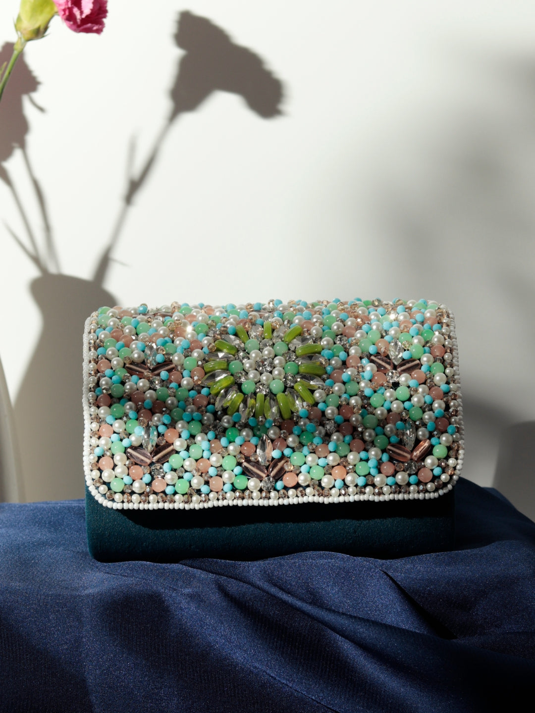 Rainbow Embellished Flap over Clutch Bag