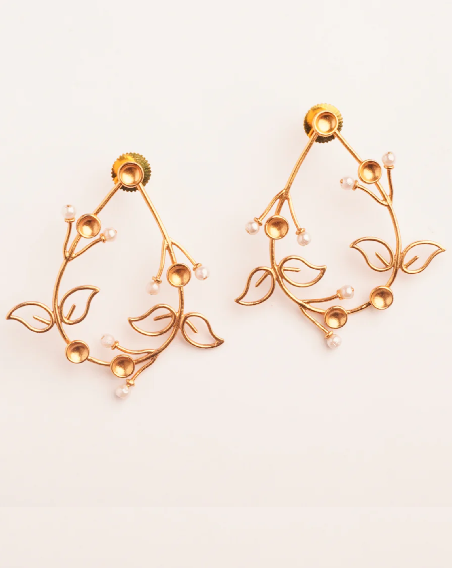 Fern Dynasty Gold Plated Drop Stud Earrings