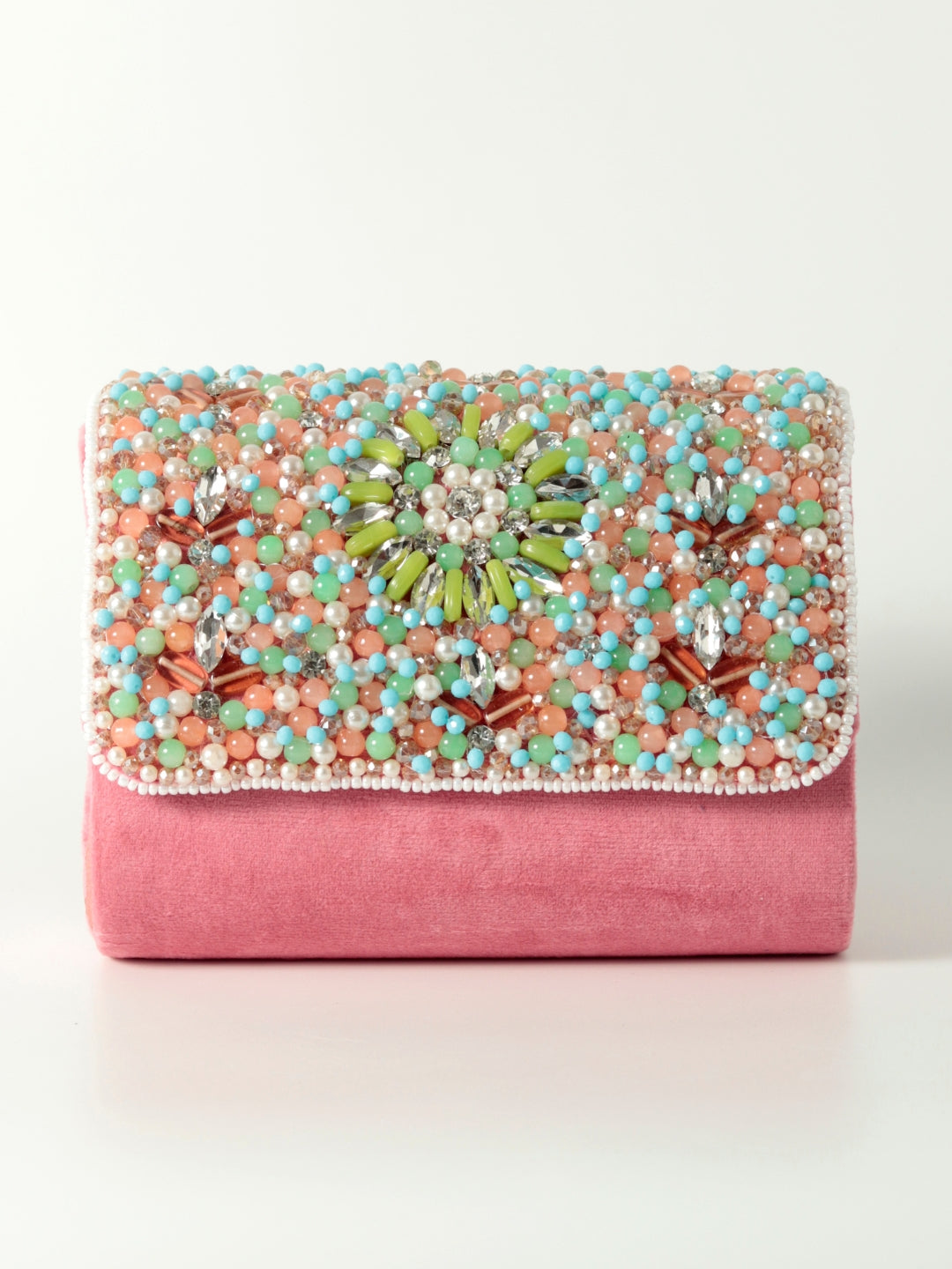 Rainbow Embellished Flap over Clutch Bag