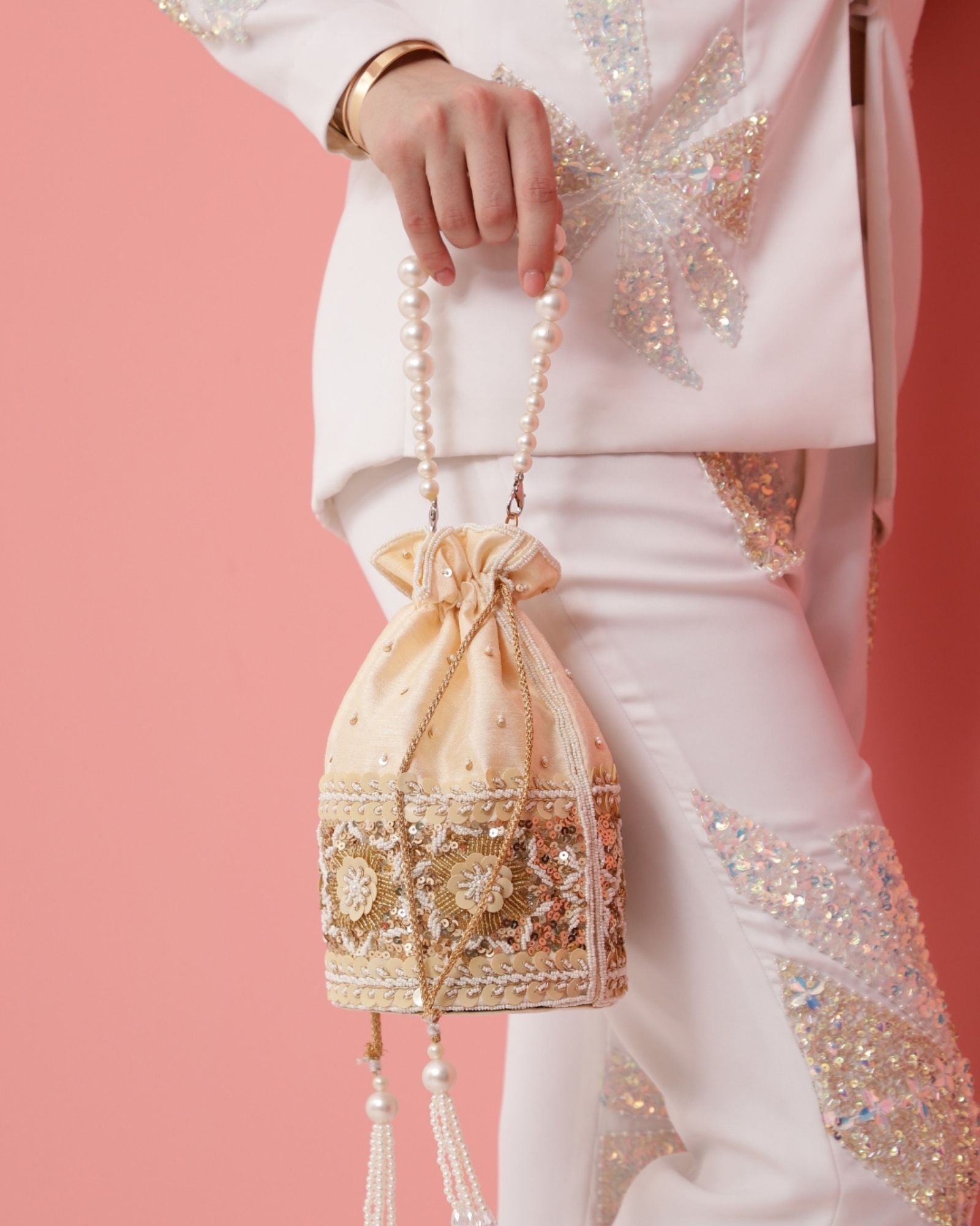 Ama Potli Bag with Pearl Handle