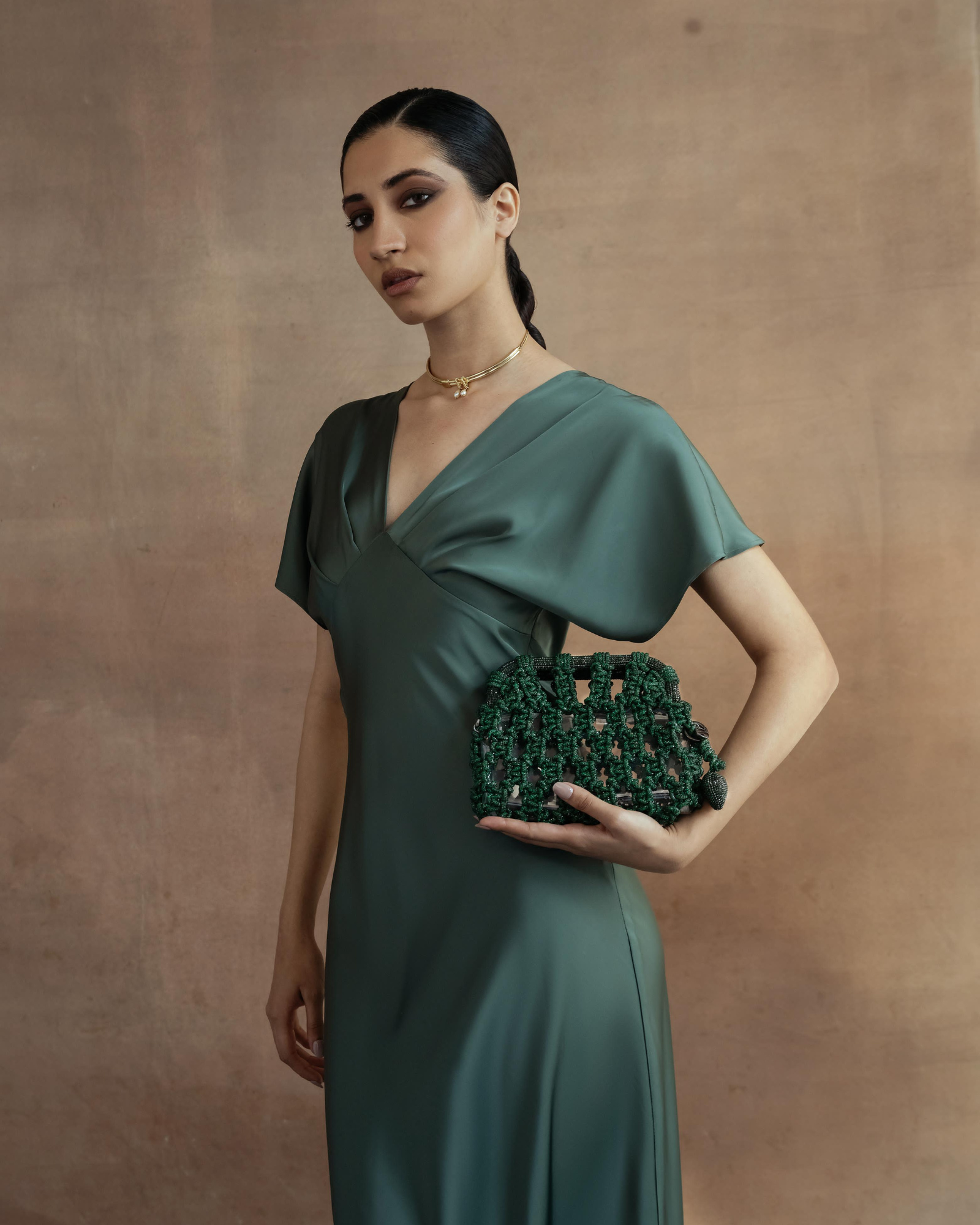 Luna Plaided Clutch in Forest Green