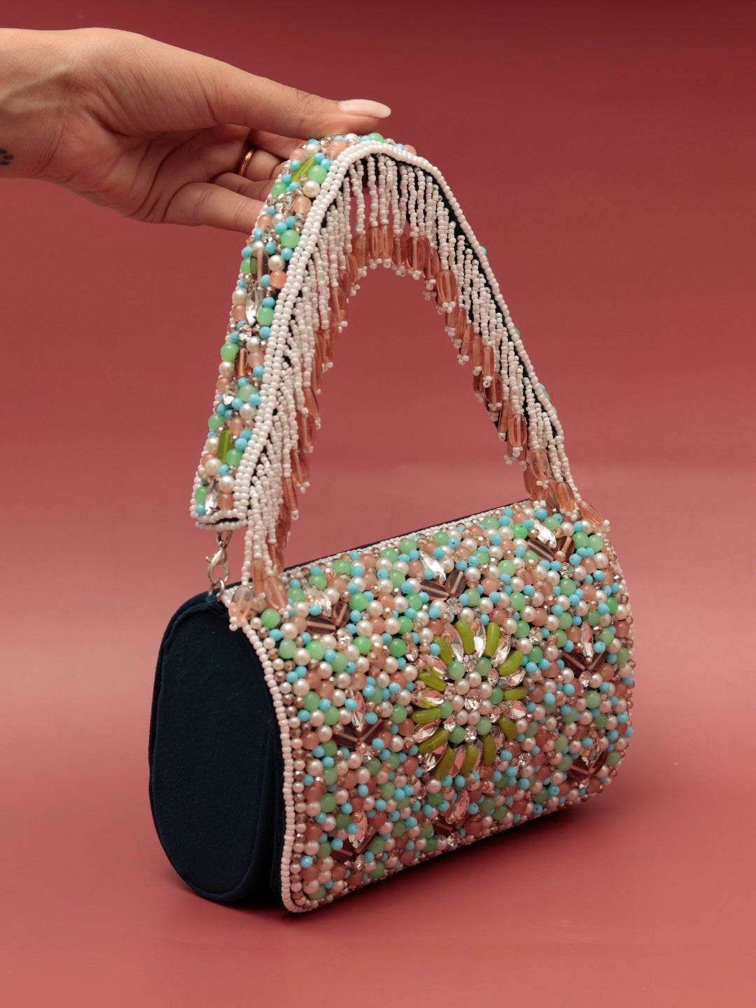 Rainbow Embellished Flap over Clutch Bag