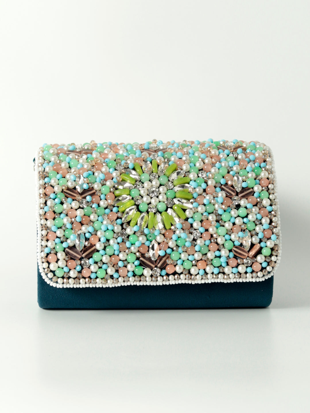 Rainbow Embellished Flap over Clutch Bag