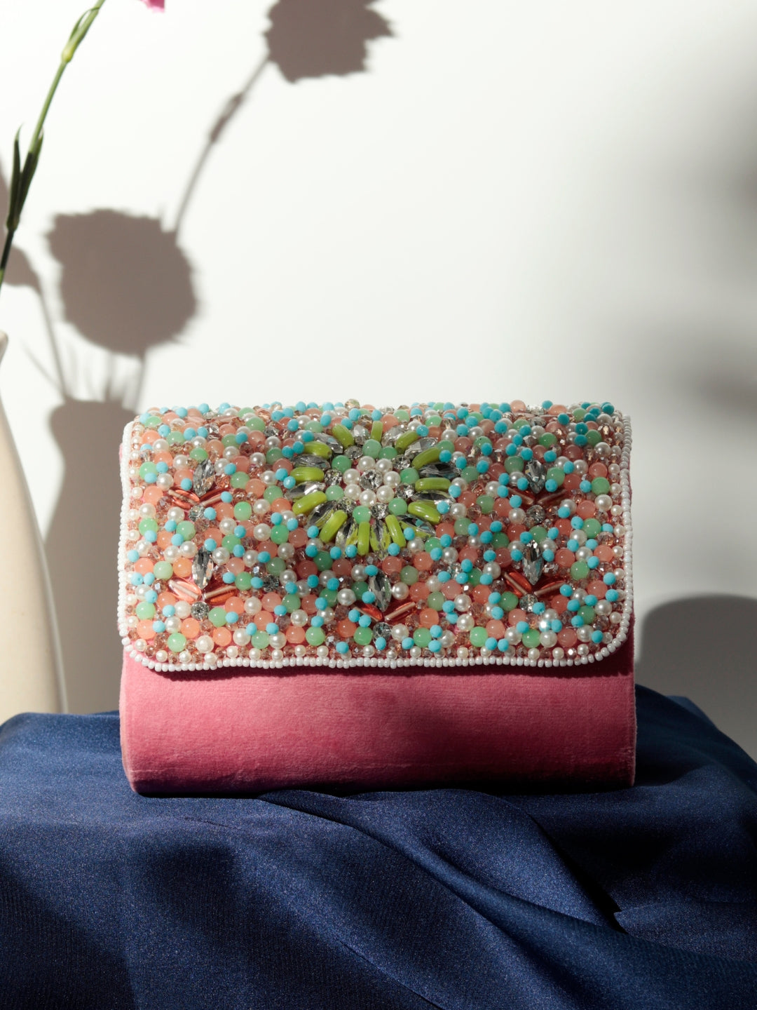 Rainbow Embellished Flap over Clutch Bag