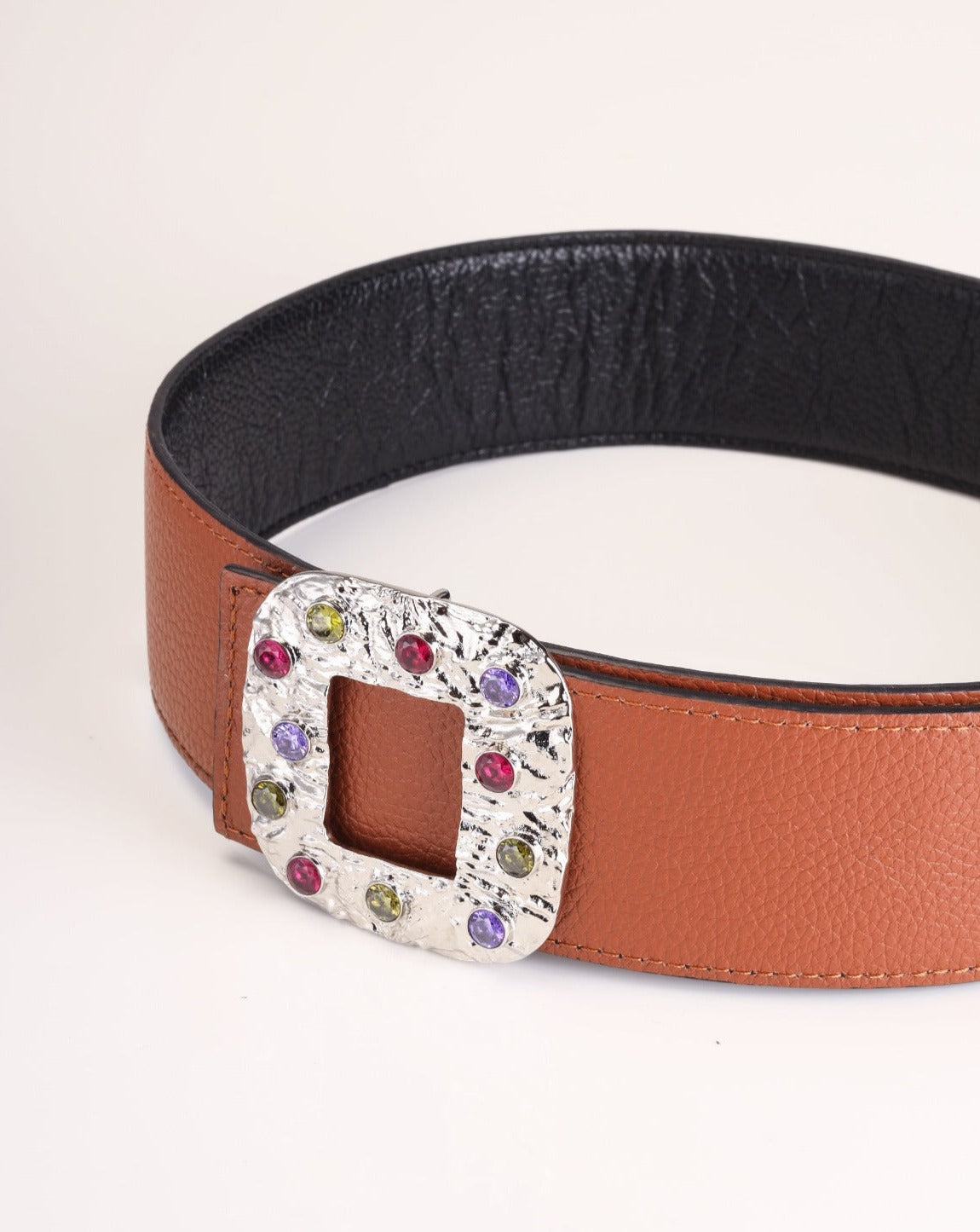Reversible Wide Belt with Silver Square Buckle
