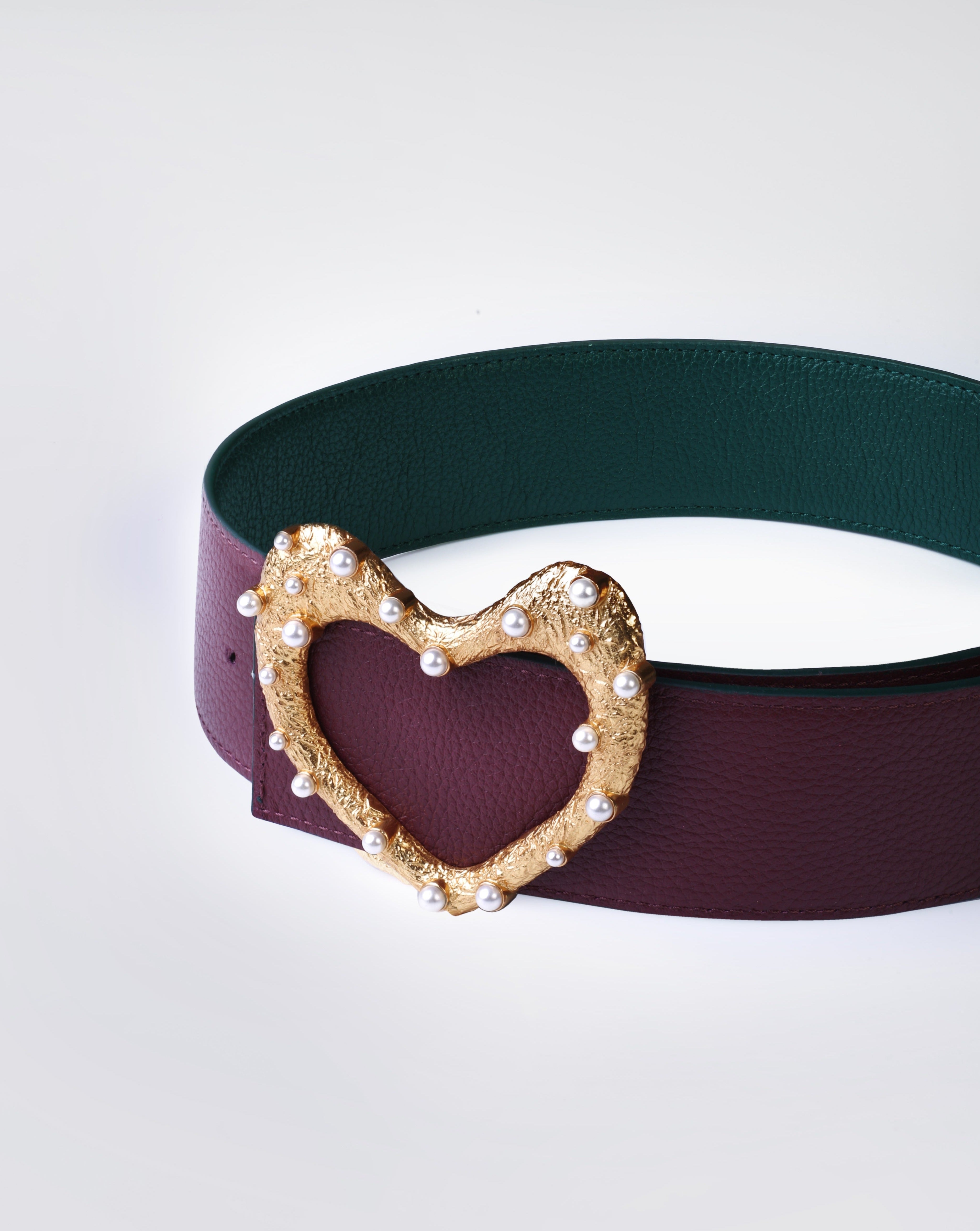 Reversible Wide Belt With Gold Heart Buckle
