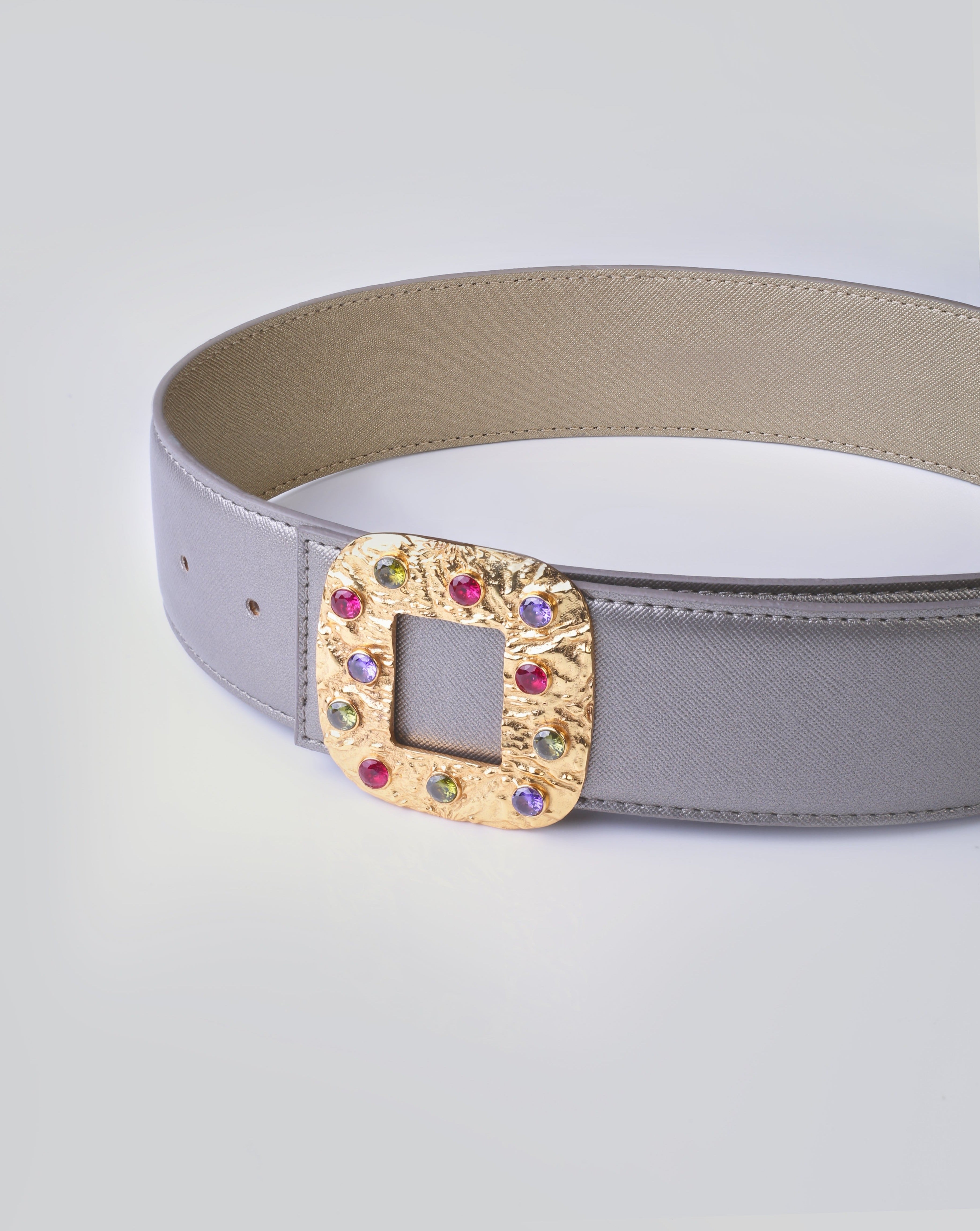 Reversible Wide Belt With Gold Square Buckle