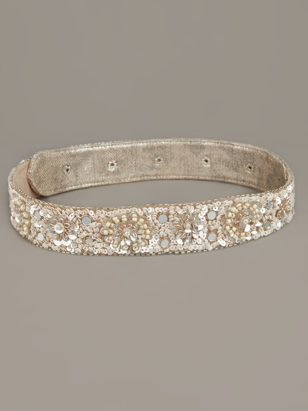 Versatile Cream Beads And Silver Sequins Waist Belt