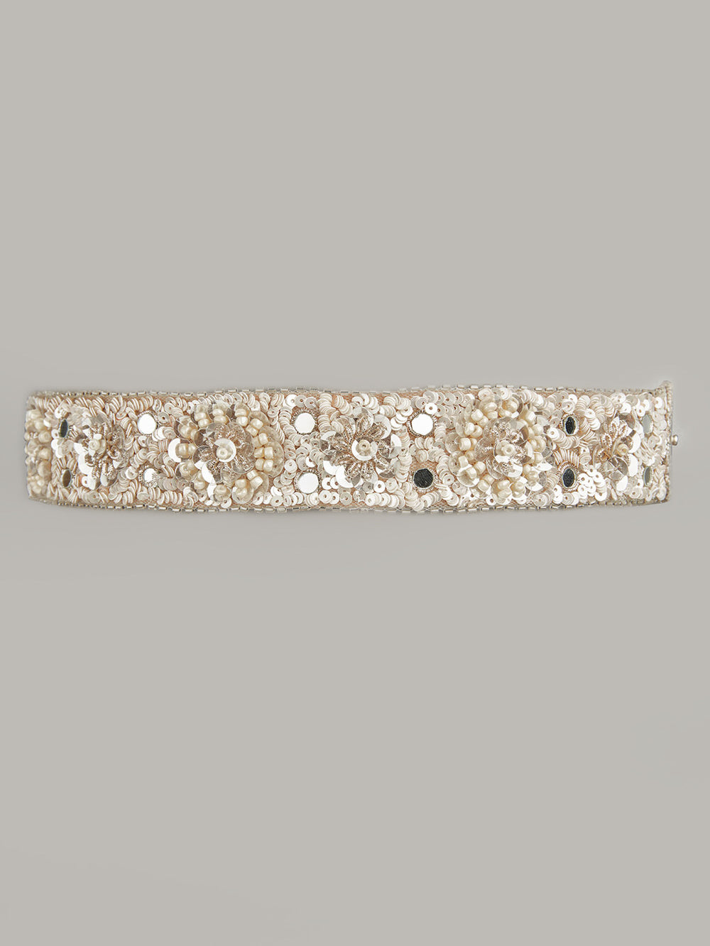 Versatile Cream Beads And Silver Sequins Waist Belt