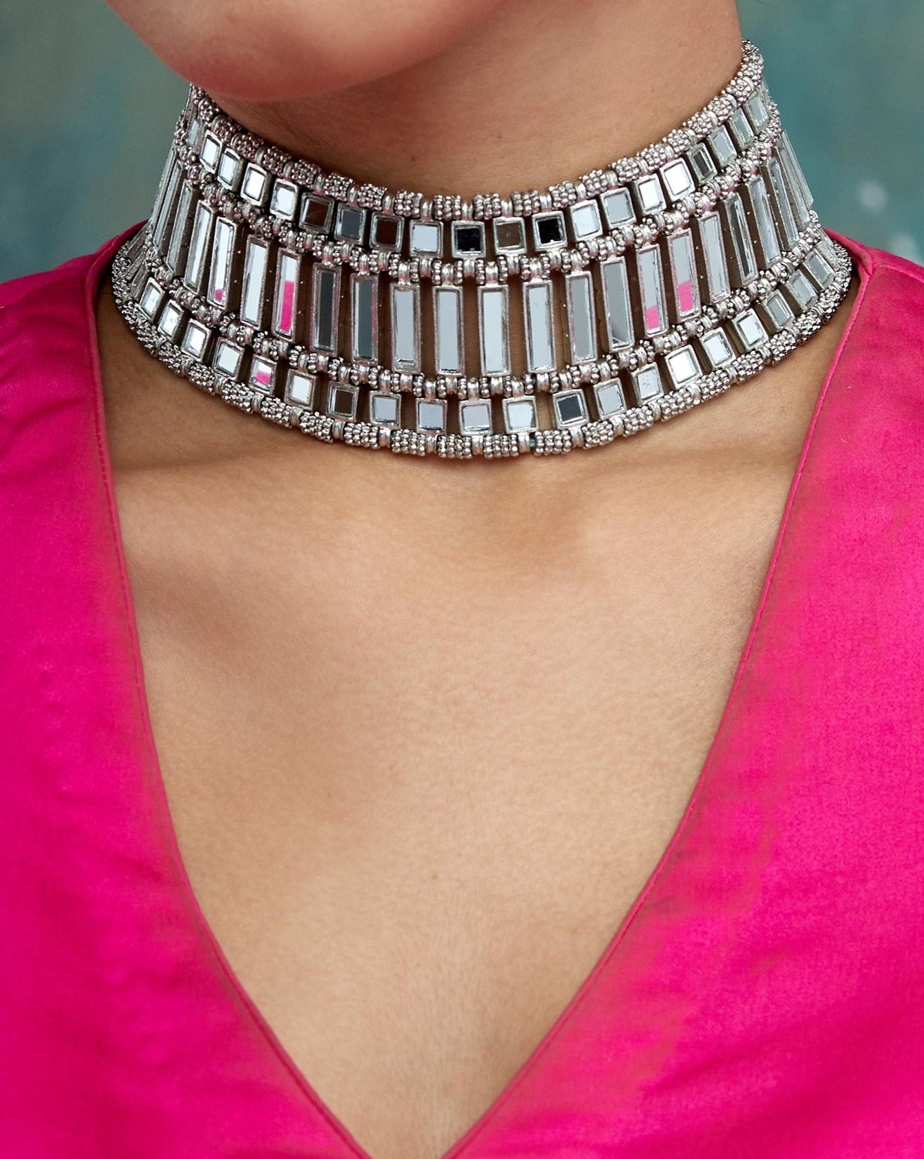 Mirror Silver Shahi Choker