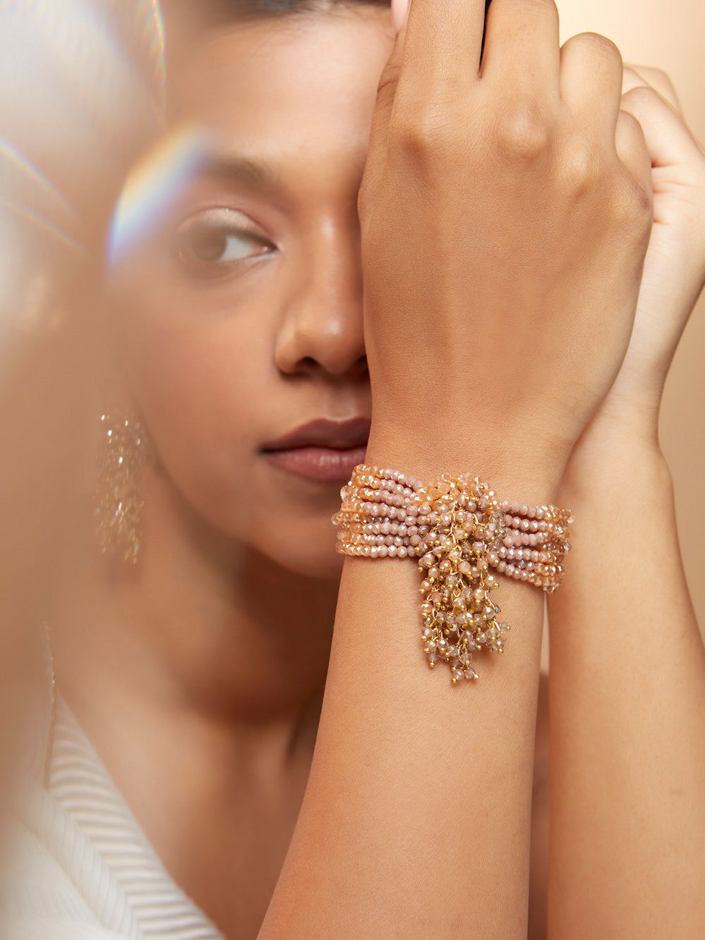 Contemporary Brown Pearl & Crystal Studded Bracelet