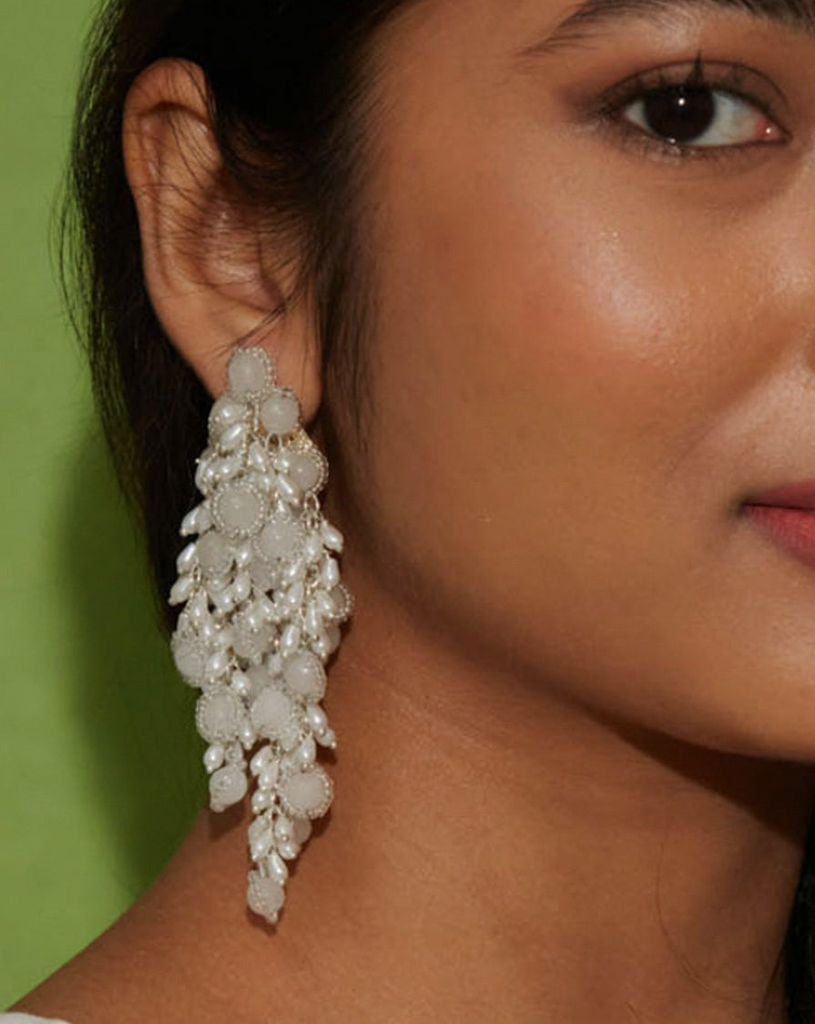 White Mop Contemporary Pearl Danglers