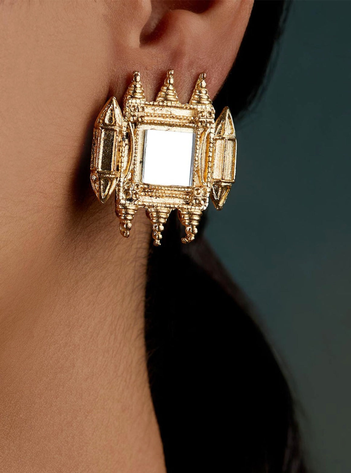 Mirror Gold Fort Stud Earrings