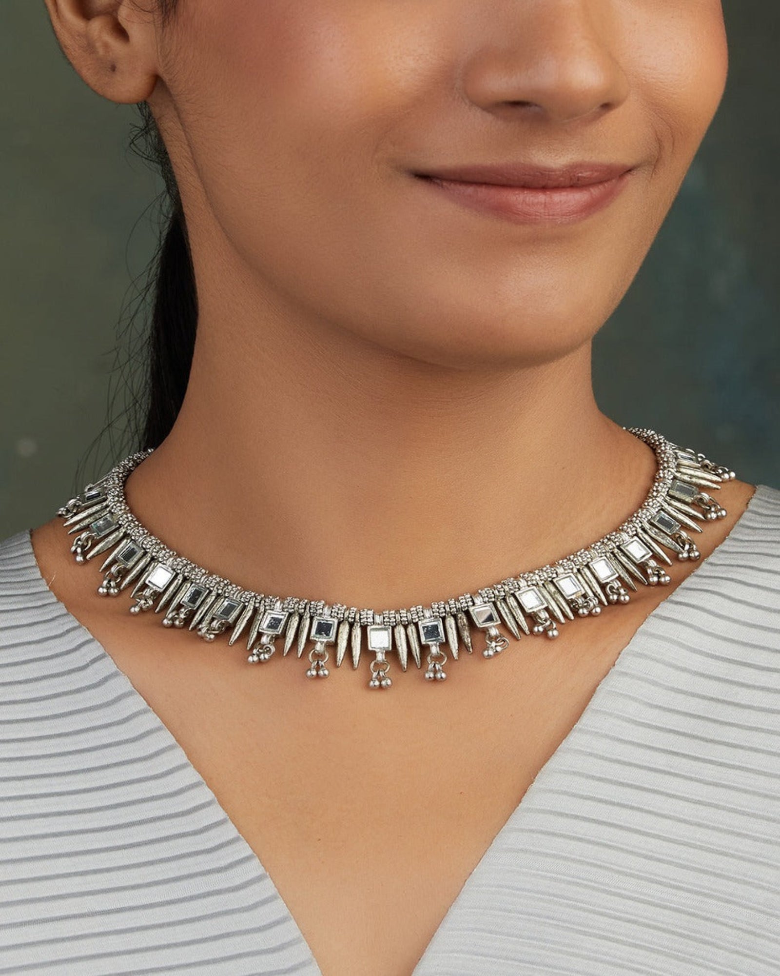 Mirror Silver Falak Spike Necklace