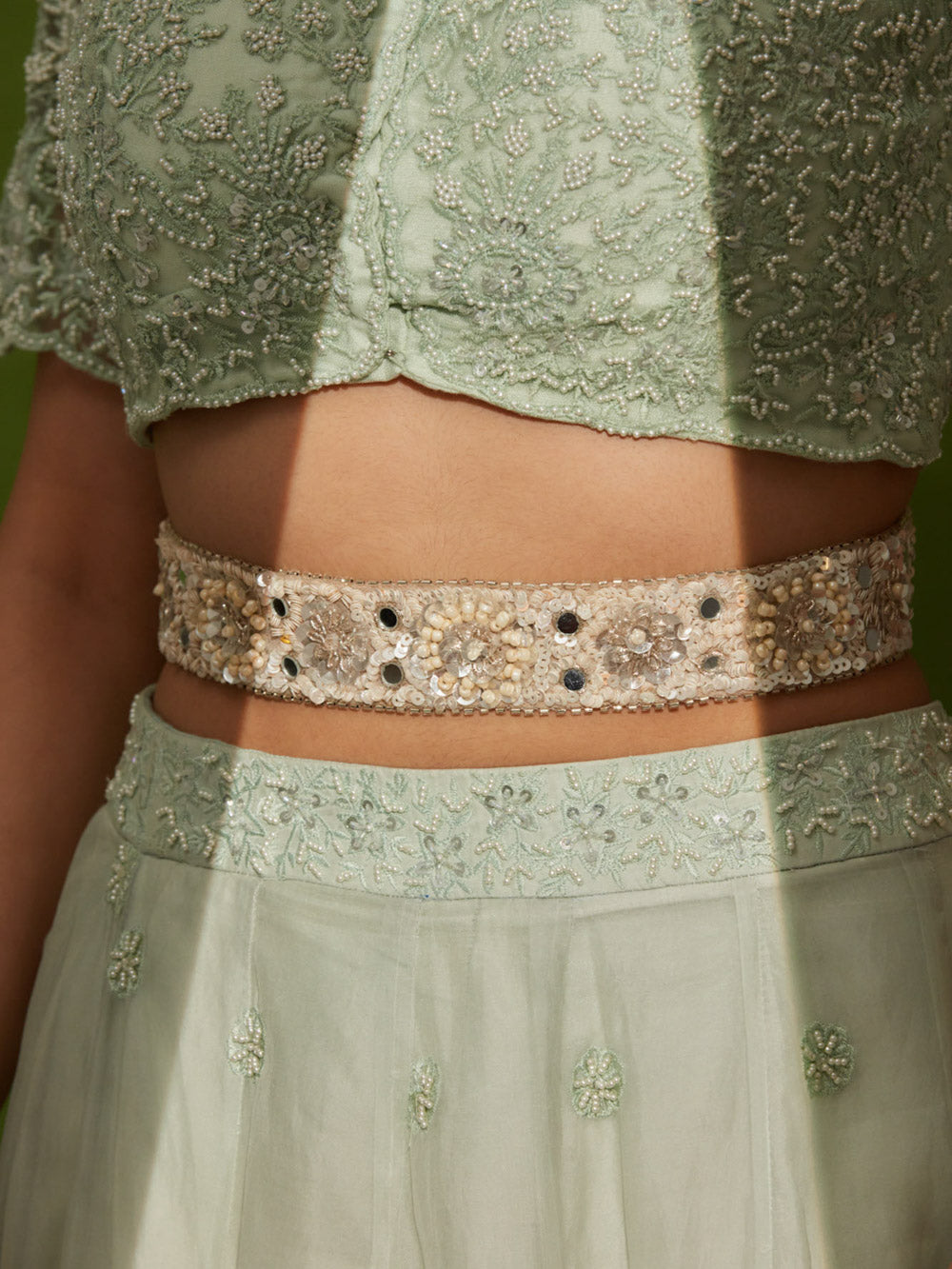 Versatile Cream Beads And Silver Sequins Waist Belt